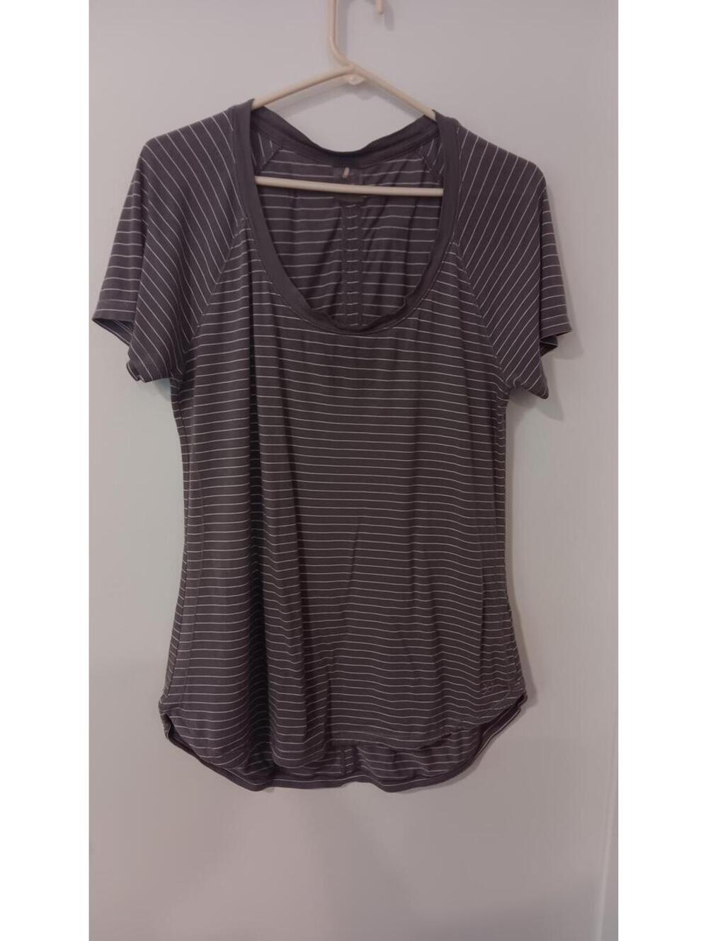 Gray Striped Short Sleeve Top